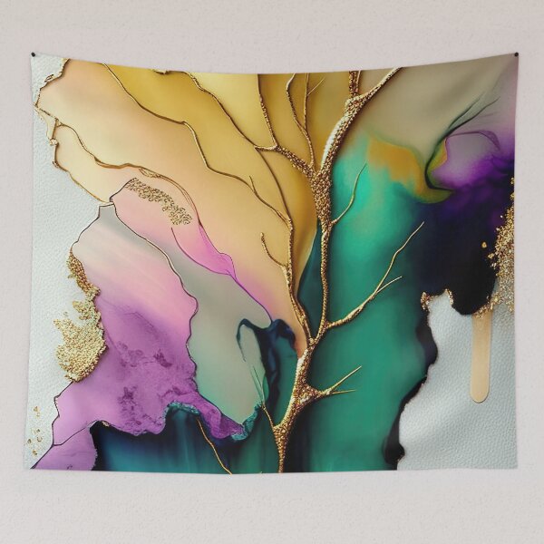 Item preview, Golden cracks in flowing alcohol ink designed and sold by RK - Shop.