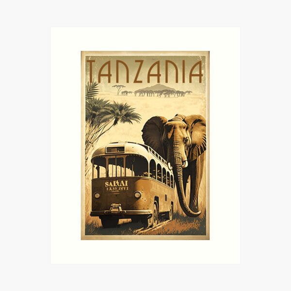 Aperçu de l'œuvre Affiche de voyage vintage Safari en Tanzanie créée et vendue par OldTravelArt.
