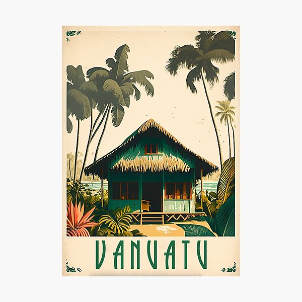 Item preview, Vanuatu Hut Vintage Travel Art Poster designed and sold by OldTravelArt.