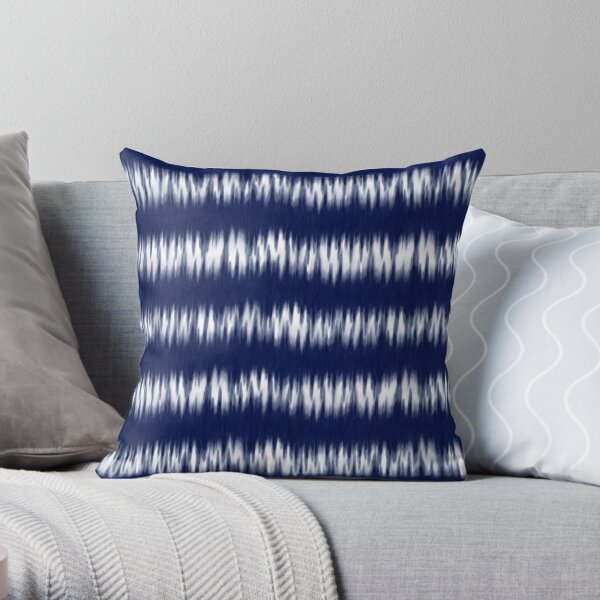 Tie Dye Stripe Pattern in Blue & White Throw Pillow