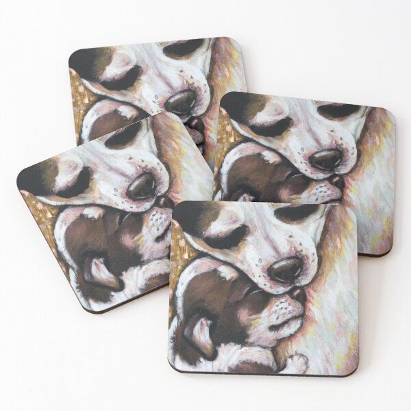 Item preview, Dog Mom Cuddling Puppy, Oil painting designed and sold by Color-Me-Blue.
