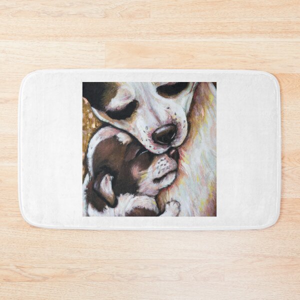 Item preview, Dog Mom Cuddling Puppy, Oil painting designed and sold by Color-Me-Blue.