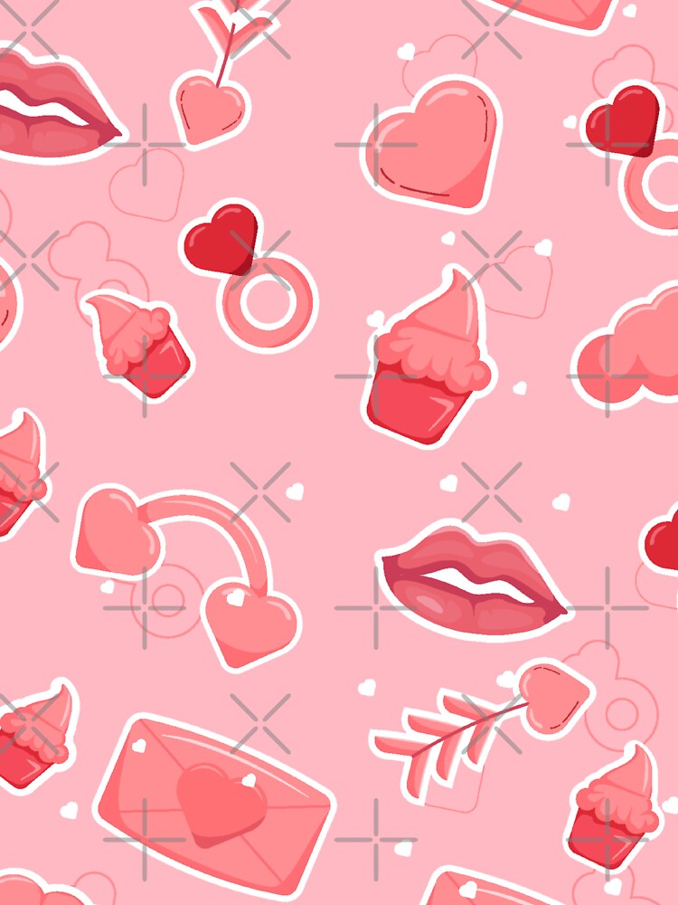 Cute Kawaii Love Print-Happy Valentines Day-Romantic Love Lips Cupcake  Pattern- Cute Valentine Retro Love Letter Print-Trending Seamless Pattern