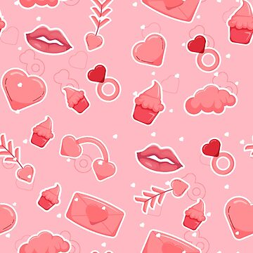 Cute Kawaii Love Print-Happy Valentines Day-Romantic Love Red Angel Heart  Pattern- Cute Valentine Retro Evil Eye Print-Trending Seamless Pattern