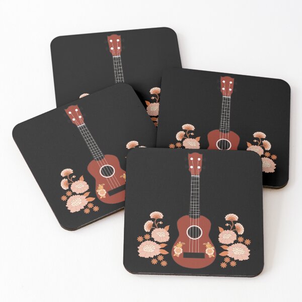 Item preview, Ukulele with flowers - background in black designed and sold by piesdesignart.