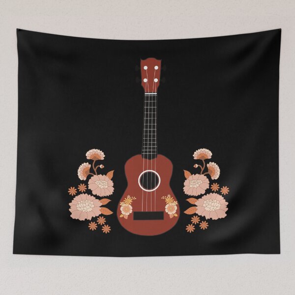 Item preview, Ukulele with flowers - background in black designed and sold by piesdesignart.