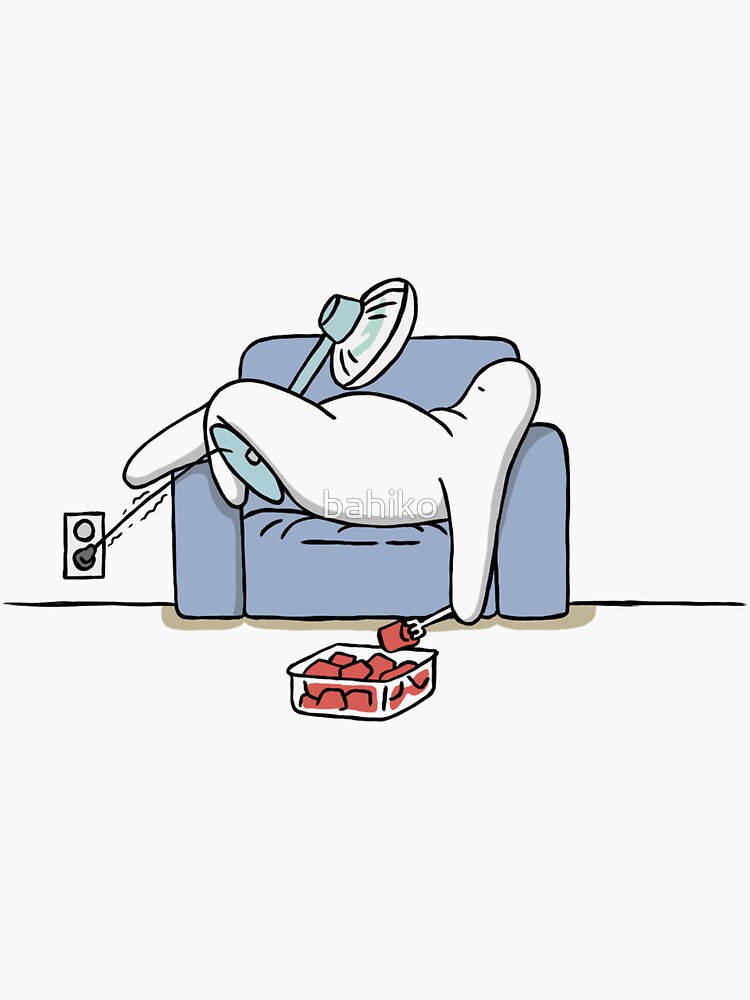 "Lazy man sleeping on the couch eating" Sticker for Sale by bahiko