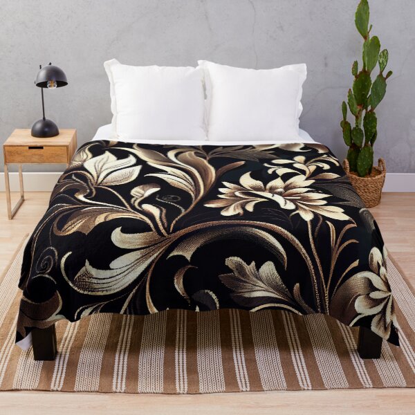 Item preview, Black Contemporary Floral Pattern Digital Painting designed and sold by CodeAndColors.
