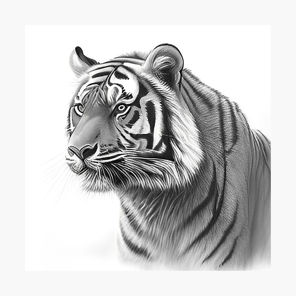 Bold 8B Pencil Sketch Majestic Tiger in Sunlit Monochrome | MUSE AI