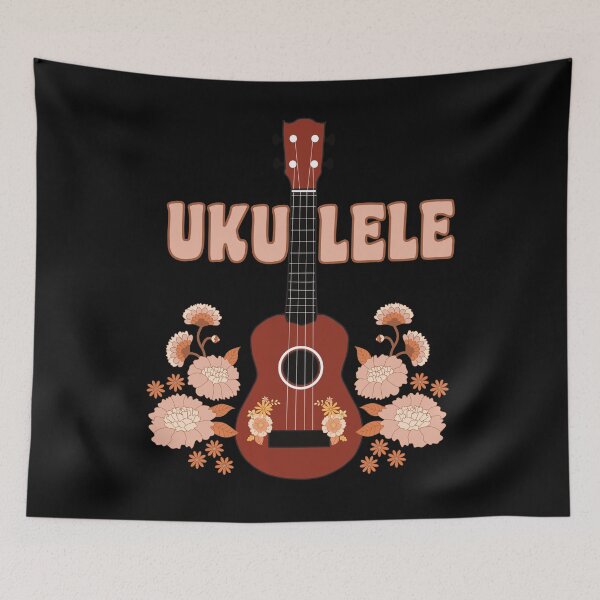 Item preview, Ukulele with flowers - background in black variant designed and sold by piesdesignart.