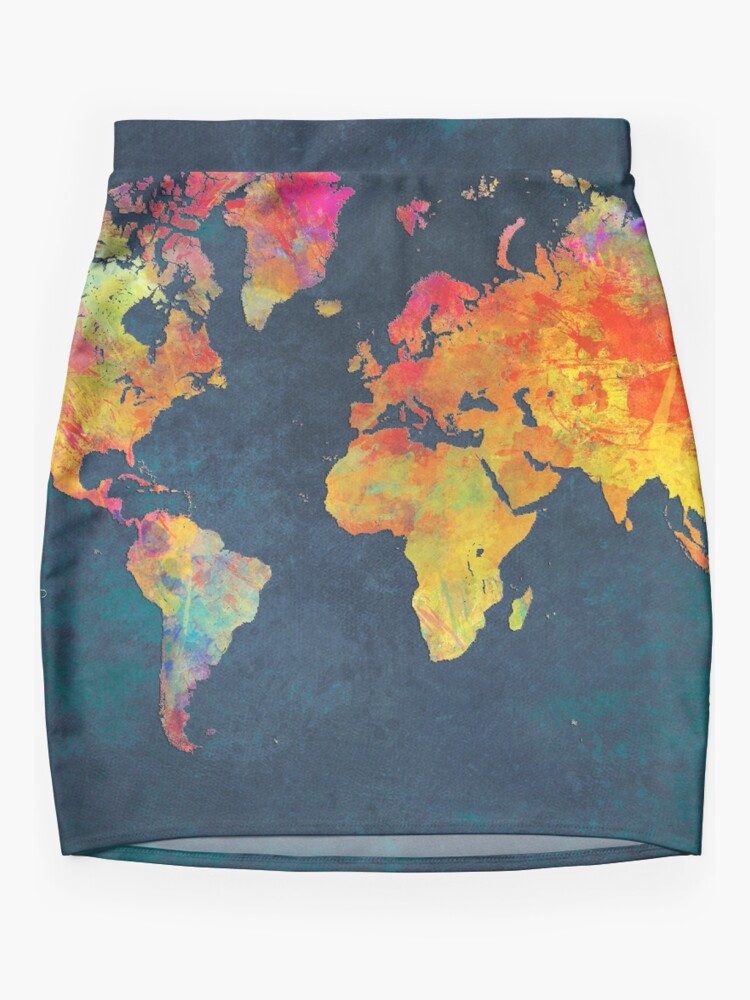 Thumbnail 3 of 4, Mini Skirt, World Map designed and sold by JBJart.