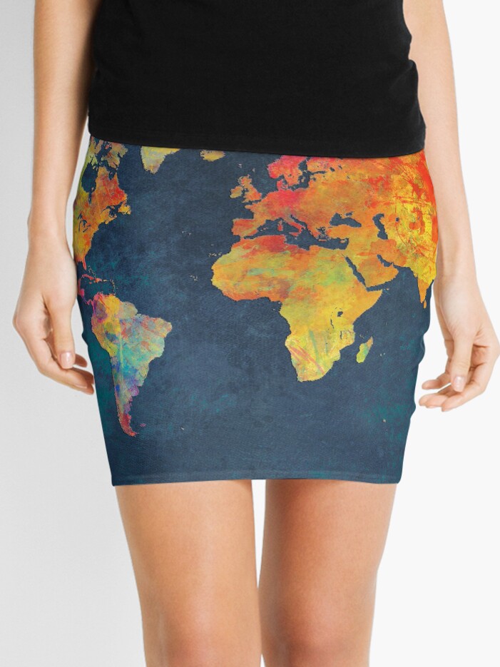 Thumbnail 1 of 4, Mini Skirt, World Map designed and sold by JBJart.