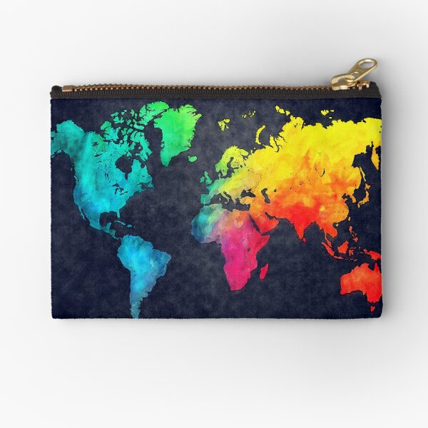 world map watercolor 6 #map #worldmap Zipper Pouch