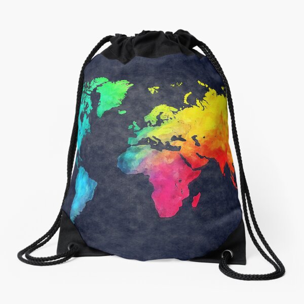 world map watercolor 6 #map #worldmap Drawstring Bag