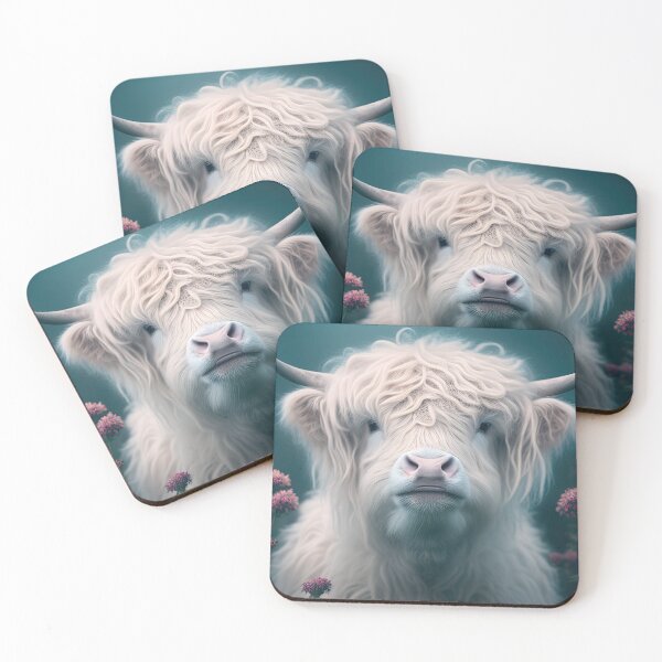 Item preview, Albino scottish highland cow in flower field designed and sold by RK - Shop.