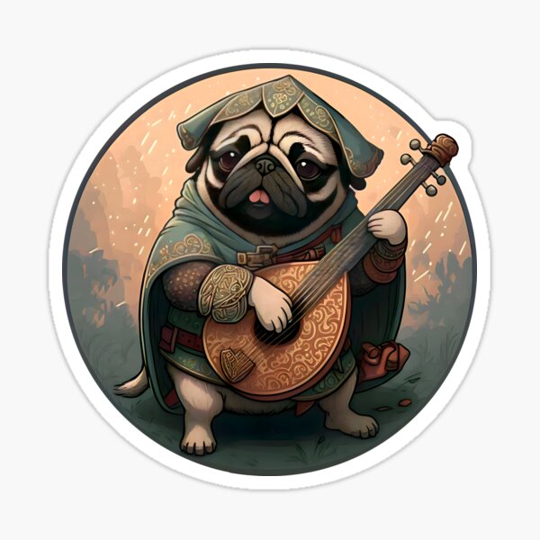 "Classic Pug Bard Pug DND Dungeons and Dragons Bard" Sticker for