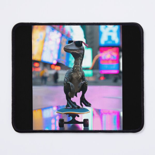 Item preview, Rare photo of a Velociraptor with sunglasses on a skateboard in Times Square designed and sold by Dirk4171.