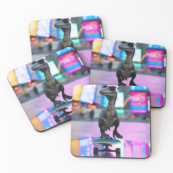 Item preview, Rare photo of a Velociraptor with sunglasses on a skateboard in Times Square designed and sold by Dirk4171.