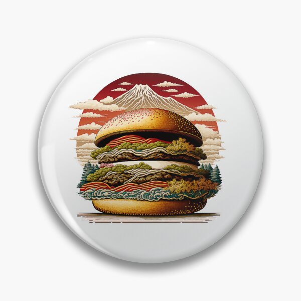 Item preview, Ukiyoe Burger: A Traditional Japanese Woodblock Print of a Hamburger in the Ukiyoe Style. designed and sold by BotTastic.