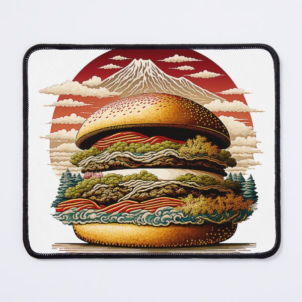 Item preview, Ukiyoe Burger: A Traditional Japanese Woodblock Print of a Hamburger in the Ukiyoe Style. designed and sold by BotTastic.