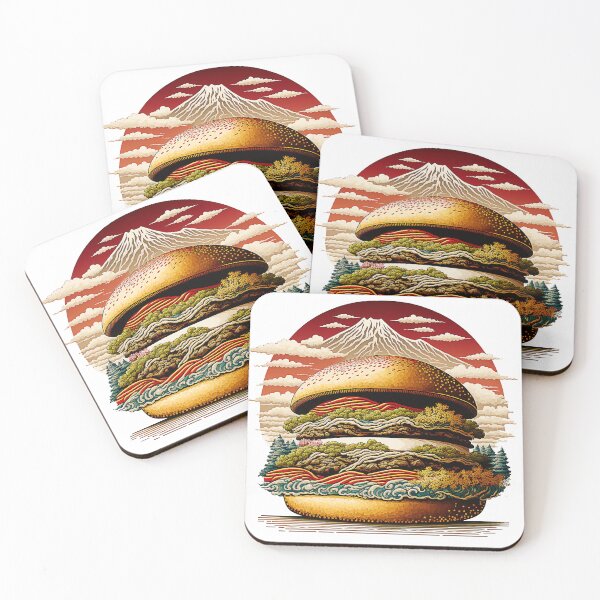 Item preview, Ukiyoe Burger: A Traditional Japanese Woodblock Print of a Hamburger in the Ukiyoe Style. designed and sold by BotTastic.