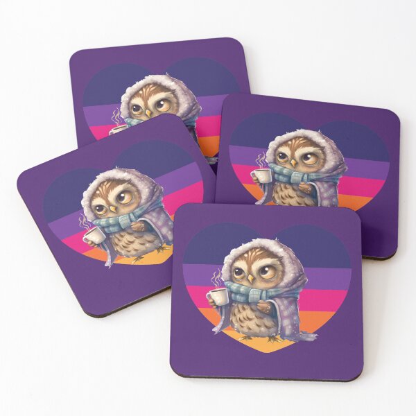 Item preview, Valentine Sunset Chibi Owl Drinking Hot Chocolate designed and sold by PBJArt.