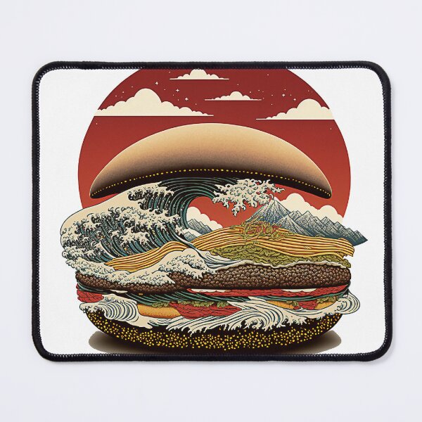 Item preview, Ukiyoe Burger: A Traditional Japanese Woodblock Print of a Hamburger in the Ukiyoe Style. designed and sold by BotTastic.