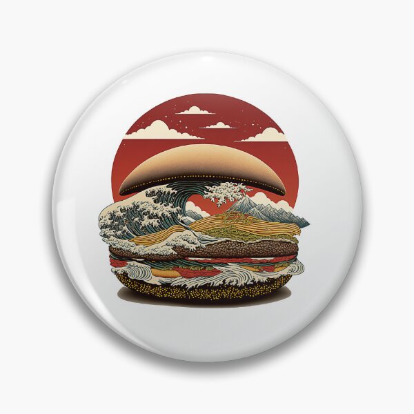 Item preview, Ukiyoe Burger: A Traditional Japanese Woodblock Print of a Hamburger in the Ukiyoe Style. designed and sold by BotTastic.