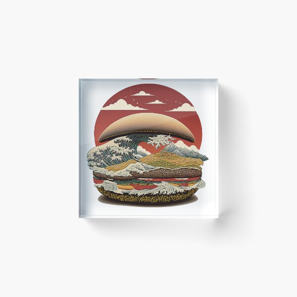 Item preview, Ukiyoe Burger: A Traditional Japanese Woodblock Print of a Hamburger in the Ukiyoe Style. designed and sold by BotTastic.