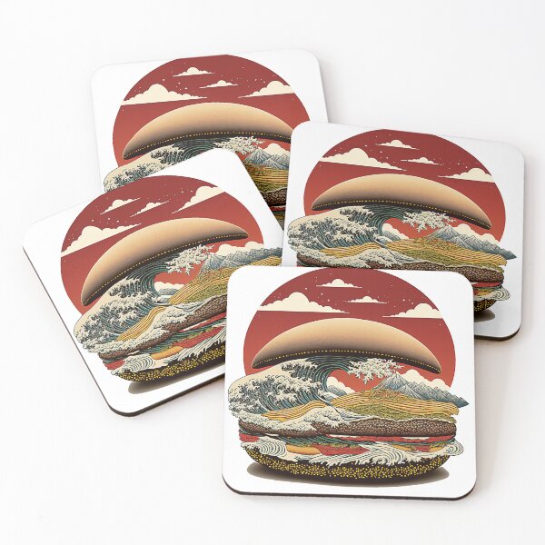 Item preview, Ukiyoe Burger: A Traditional Japanese Woodblock Print of a Hamburger in the Ukiyoe Style. designed and sold by BotTastic.