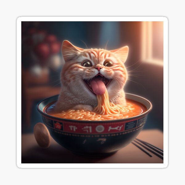 "Cat Eating Ramen Cute White Cat Eat Ramen Noodles Ramen Cat Anime