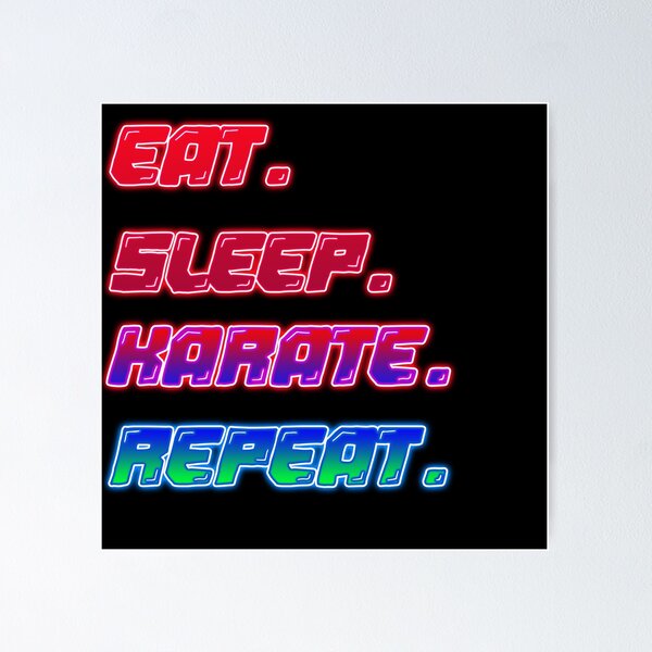 Artikelvorschau, Eat Karate Sleep Repeat-inspirierender Karate-Kämpfer, der von Rot nach Grün leuchtet entworfen und verkauft von Master4art.