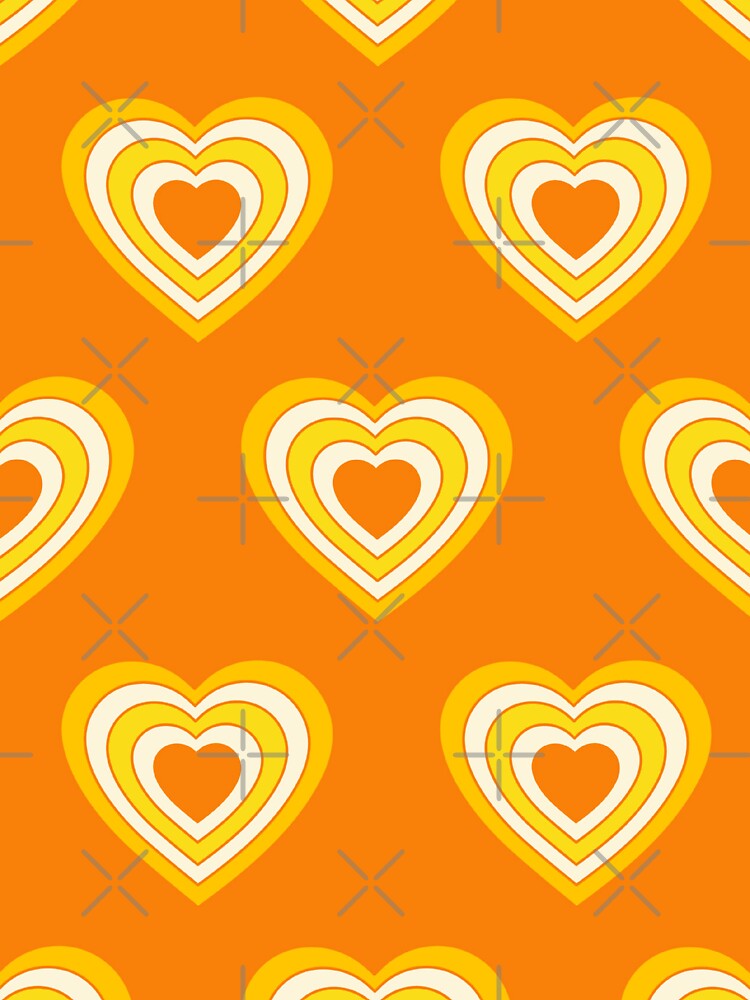 Cute Kawaii Love Print-Happy Valentines Day-Romantic Love Orange Yellow  Psychedelic Heart Pattern- Cute Valentine Retro Heart Print-Trending  Seamless