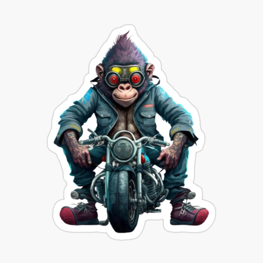 Monkey Biker Off Road Adventure, Monkey On a Motorcycle Sticker for Sale  by engsasa