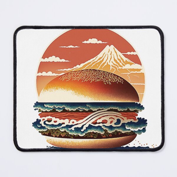 Item preview, Ukiyoe Burger: A Traditional Japanese Woodblock Print of a Hamburger in the Ukiyoe Style. designed and sold by BotTastic.
