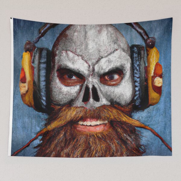 Item preview, Viking Vintage Skull Beard With Headphone | Oil painting designed and sold by Color-Me-Blue.