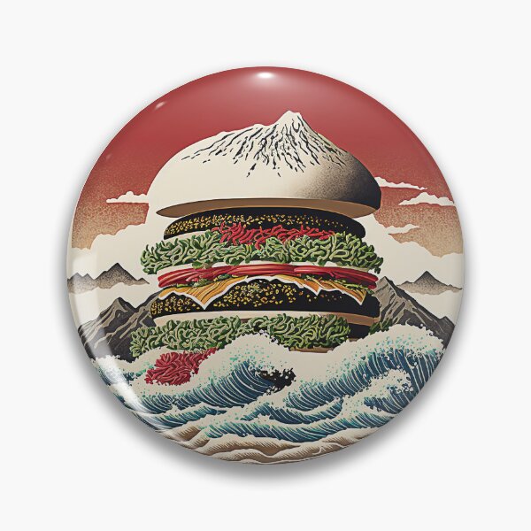 Item preview, Ukiyoe Burger: A Traditional Japanese Woodblock Print of a Hamburger in the Ukiyoe Style. designed and sold by BotTastic.