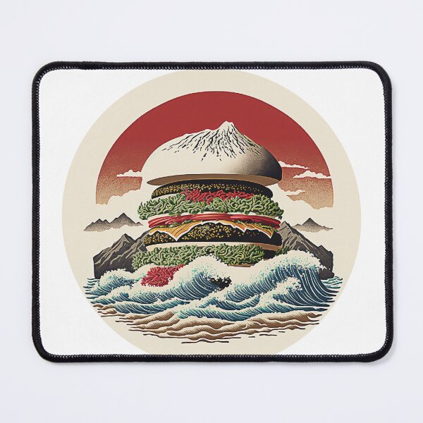 Item preview, Ukiyoe Burger: A Traditional Japanese Woodblock Print of a Hamburger in the Ukiyoe Style. designed and sold by BotTastic.