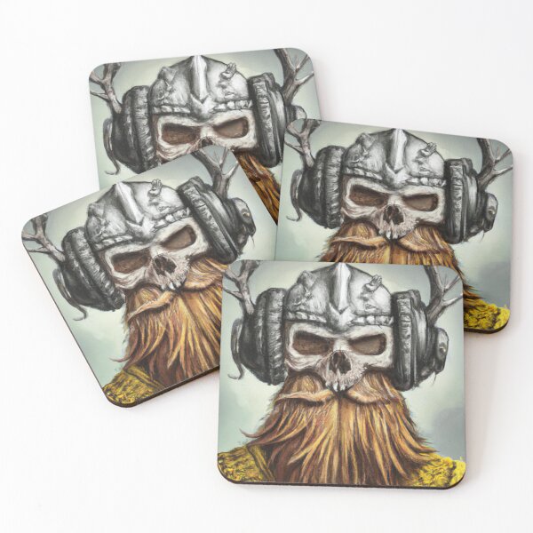 Item preview, Viking Vintage Skull Beard With Headphone | Oil painting designed and sold by Color-Me-Blue.