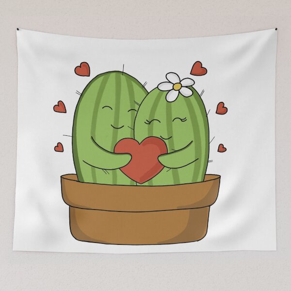 Item preview, Cute hand drawn hugging cactus couple with hearts designed and sold by Sanaura.
