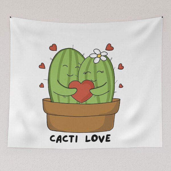 Item preview, Cute hand drawn hugging cactus couple with hearts designed and sold by Sanaura.