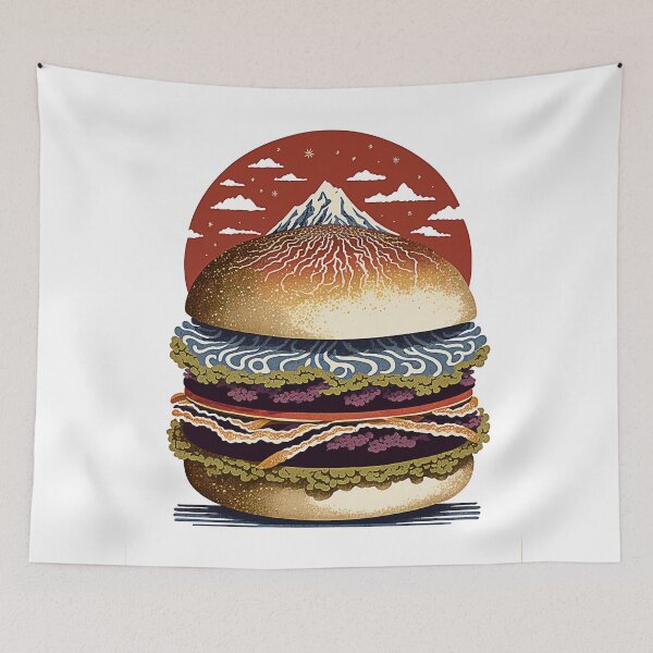 Item preview, Ukiyoe Burger: A Traditional Japanese Woodblock Print of a Hamburger in the Ukiyoe Style. designed and sold by BotTastic.
