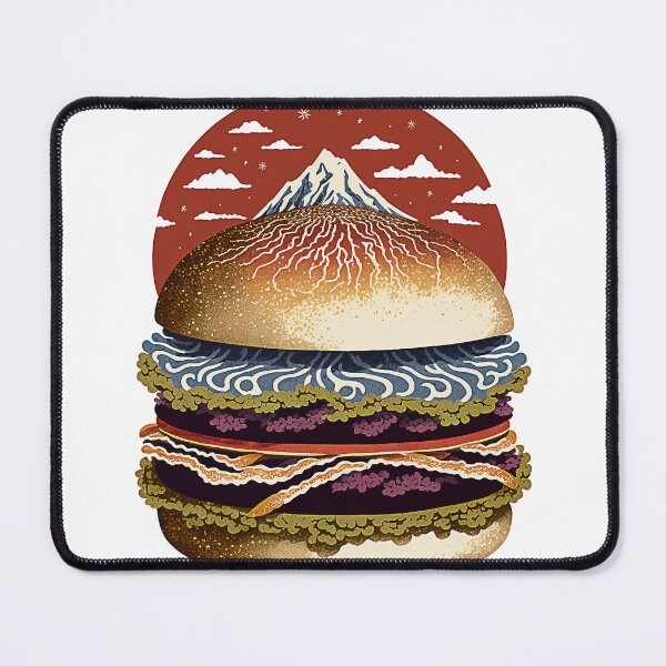 Item preview, Ukiyoe Burger: A Traditional Japanese Woodblock Print of a Hamburger in the Ukiyoe Style. designed and sold by BotTastic.