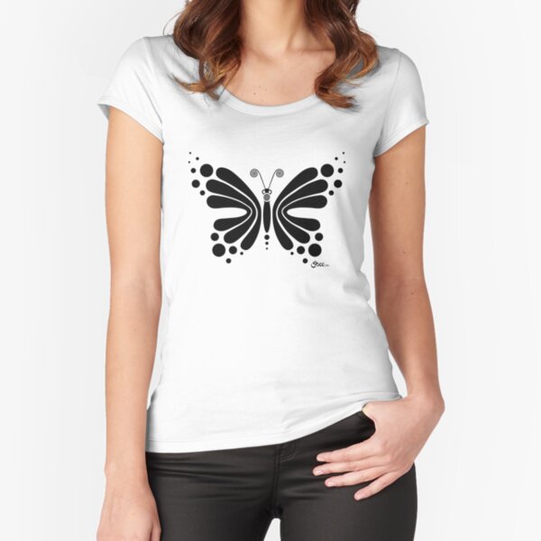 Hypnotic Butterfly B&W - Shee Vector Shape Fitted Scoop T-Shirt