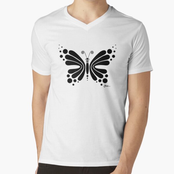 Hypnotic Butterfly B&W - Shee Vector Shape V-Neck T-Shirt