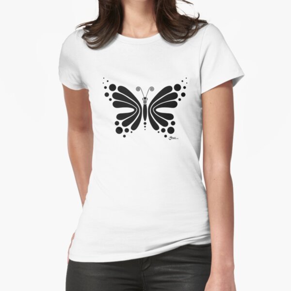 Hypnotic Butterfly B&W - Shee Vector Shape Fitted T-Shirt