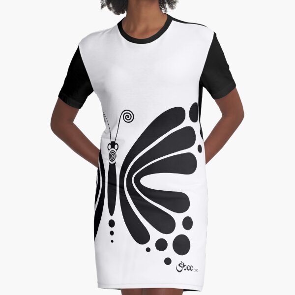 Hypnotic Butterfly B&W - Shee Vector Shape Graphic T-Shirt Dress