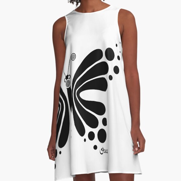 Hypnotic Butterfly B&W - Shee Vector Shape A-Line Dress
