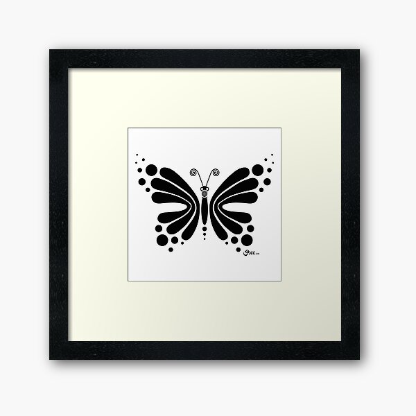 Hypnotic Butterfly B&W - Shee Vector Shape Framed Art Print