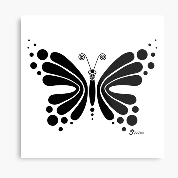 Hypnotic Butterfly B&W - Shee Vector Shape Metal Print